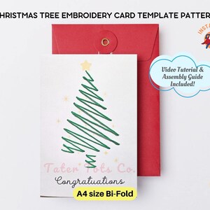 Kerstboomborduurkaart Handgestikt kaartpatroon | Inrijgvolgorde en videogids | A4-formaat gevouwen Instant download pdf