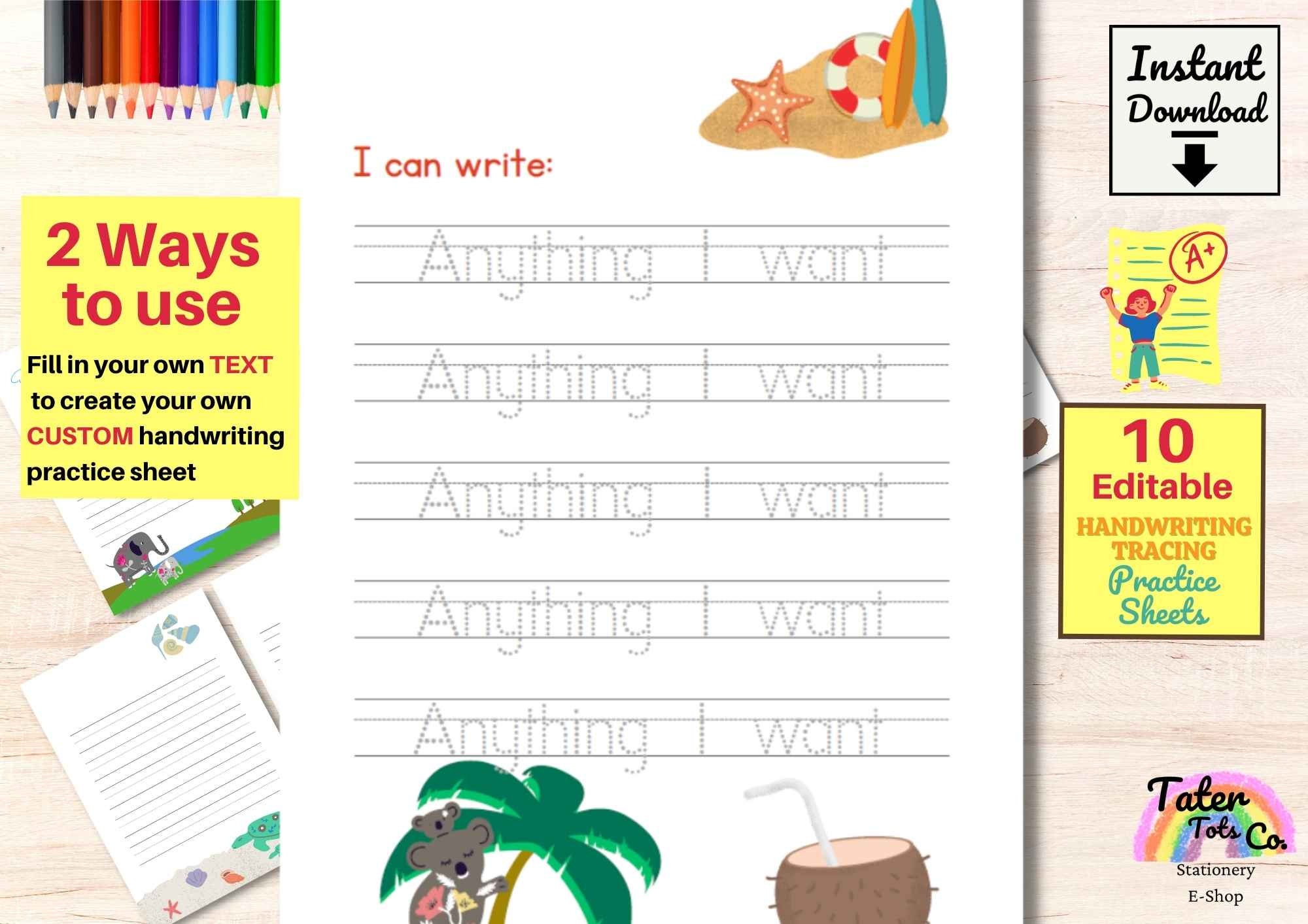 Handwriting Practice Custom Reusable Tracing Worksheet for - Etsy