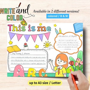 All About Me Girl Color Poster Template - Who Am I? Kids Self-Introduction Questionnaire PDF - Instant Download for Personal Expression