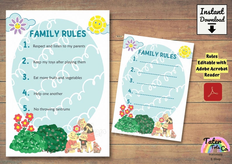 Family rules house rules sign editable template Happy Family
