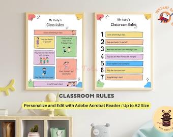 Editable Classroom Rules Poster: Printable Kids Playroom Sign (PDF)