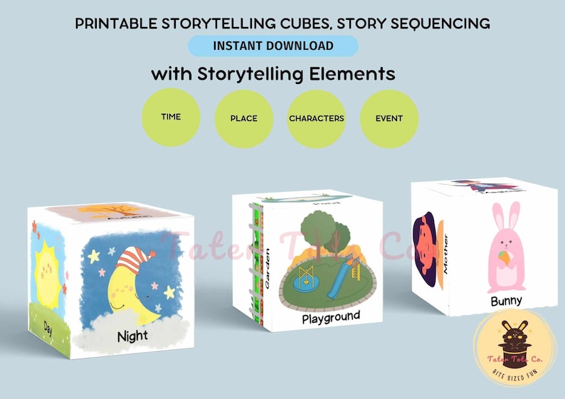 Printable Story cubes with storytelling sequencing Picture Puzzle Blocks Instant Download PDF