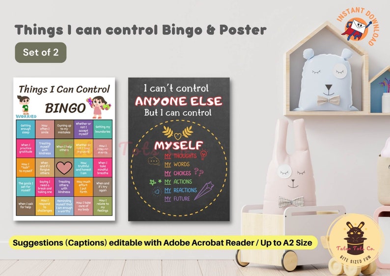 Emotional Bingo 2 poster kids self care pack