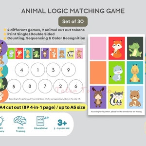 Animal Logic Matching Nummering Volgorde Flash-kaartspel - Kleurherkenning puzzels voor kleuters 2 games in 1 Direct downloaden