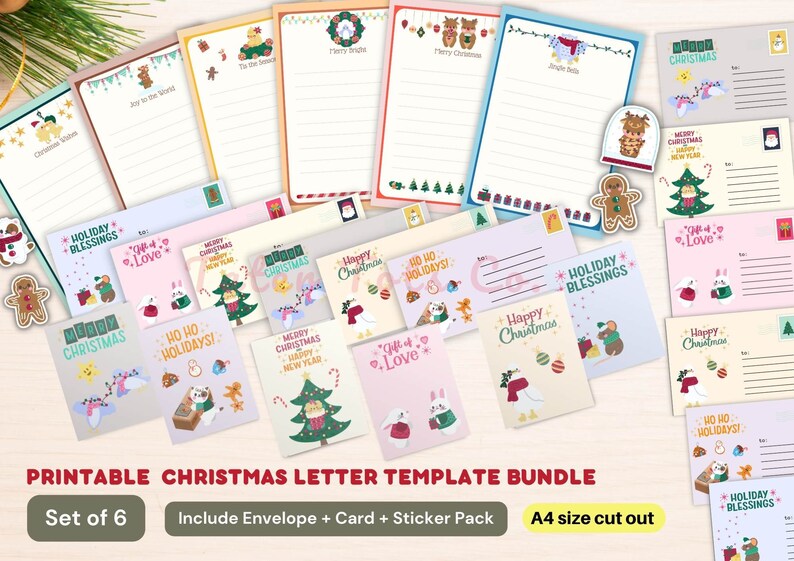 Printable Holiday Season Greetings Cute Animal Stationery Paper Set