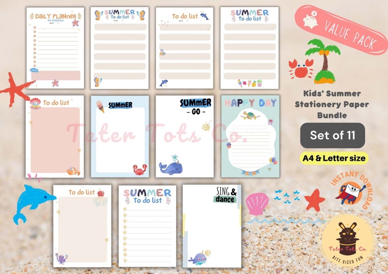 kids' summer stationery paper printable bucket to-do list