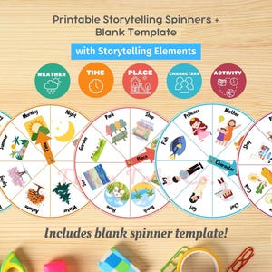 Afdrukbare verhalenset met 5 spinners en verhaalreekscreatie-elementen voor kleuters Instant download pdf