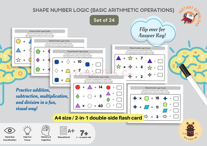 Printable Shape Number Logic Puzzle Cards – Problem Solving Basic ...