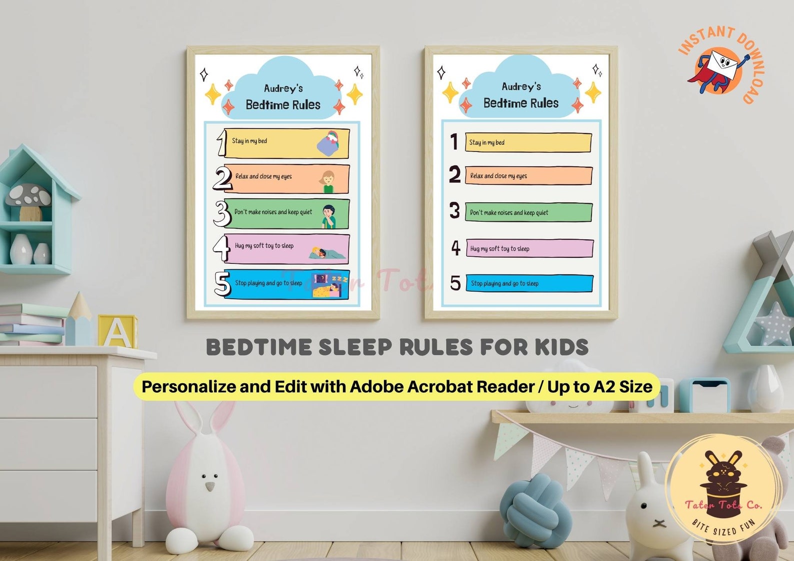 Bedtime Sleep House Rules for Toddlers and Kids - Personalized Editable ...