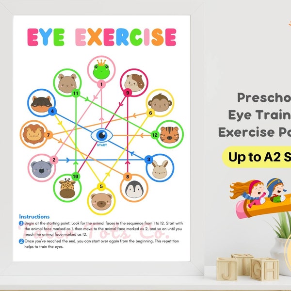 Kids' Eye Training Exercise Poster for Preschool: Improving Visual Tracking Skills and Train Reading/Writing - Instant Download PDF