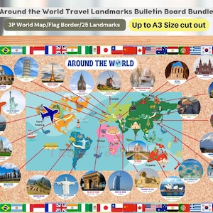 Paquete de tableros de anuncios con lugares de interés para viajar y explorar el mundo (descarga instantánea en PDF)