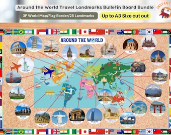 Travel Around and Explore the World Engaging Landmarks Bulletin Board Bundle - Instant Download PDF