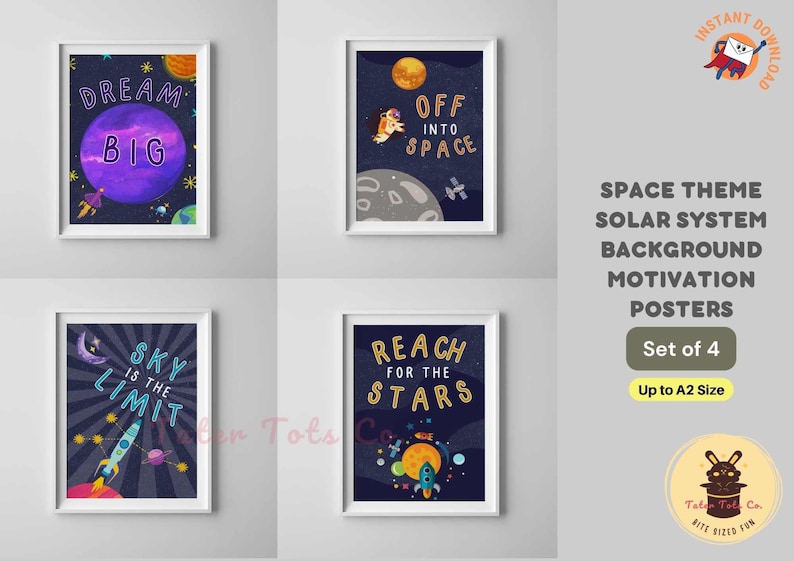 Space Theme Words of Affirmation Posters for Toddler Boys or Kids Room Decor with Solar System Background Instant Download (PDF)