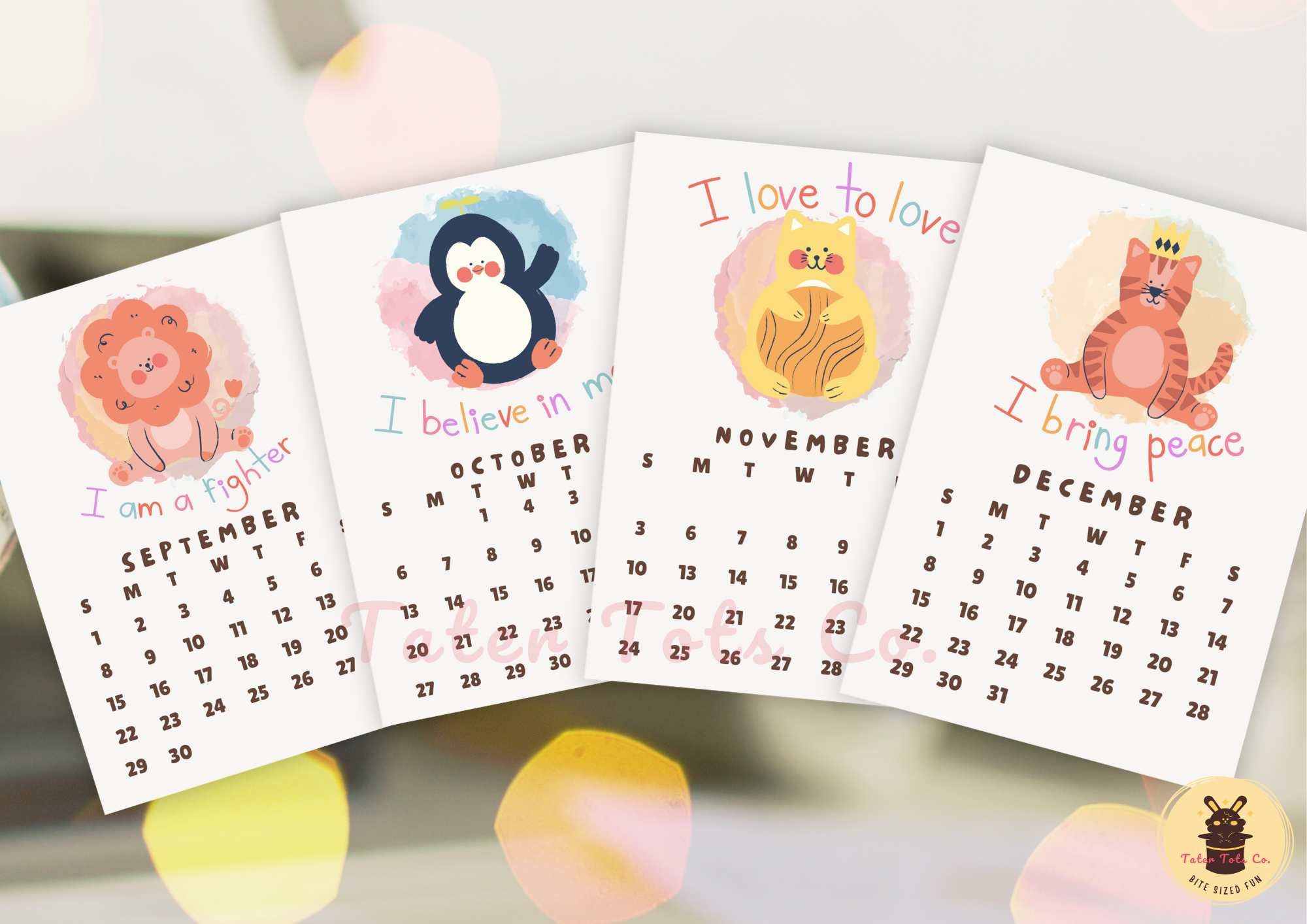 2024 mini monthly calendar printable for desk classroom or school