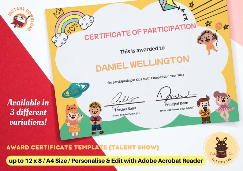 Award Certificate template, Preschool graduation/diploma invitation, gift and Reward Editable PDF