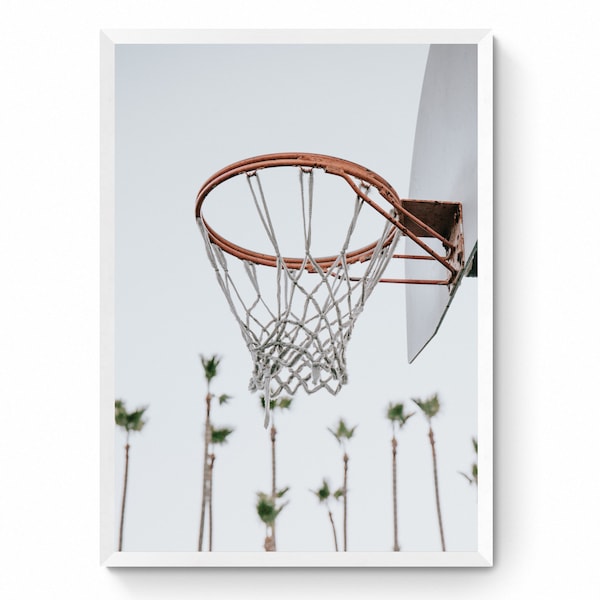 Basketball Hoop With Palm Trees, Fine Art Photo Print, Venice Beach Basketball Courts, Jungle Hoop, Digital Download