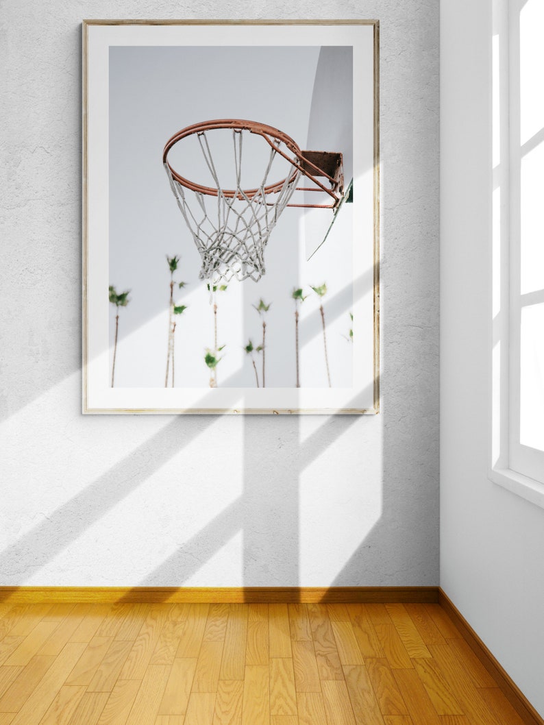 basketball hoop with palm trees