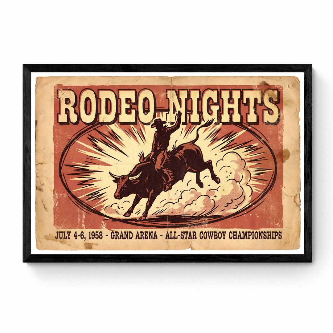 Cowboy Bull Riding Poster | Vintage Western Wall Art | Retro Rodeo ...