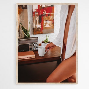 Sensual Wall Art Print, Sensual Woman Artwork, Silhouette Woman Art, Woman Holding Coffee Photo