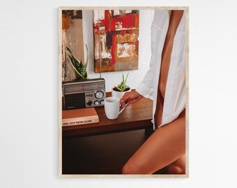 Sensual Wall Art Print, Sensual Woman Artwork, Silhouette Woman Art, Woman Holding Coffee Photo