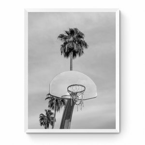 Art mural panier de basket-ball, impression photographie noir et blanc, décoration murale cadeau basket-ball photo d&#39;art, téléchargement numérique