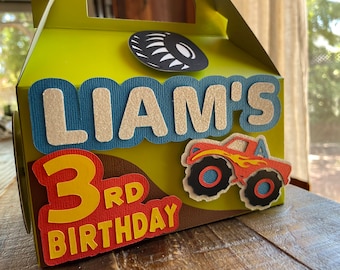 Monster Truck Personalized Birthday Party favors Small Goodie Box. Set of 6 EMPTY Goodie Box Vehicle 6.5 x 3.5 x 3.5 “height aprox 7”