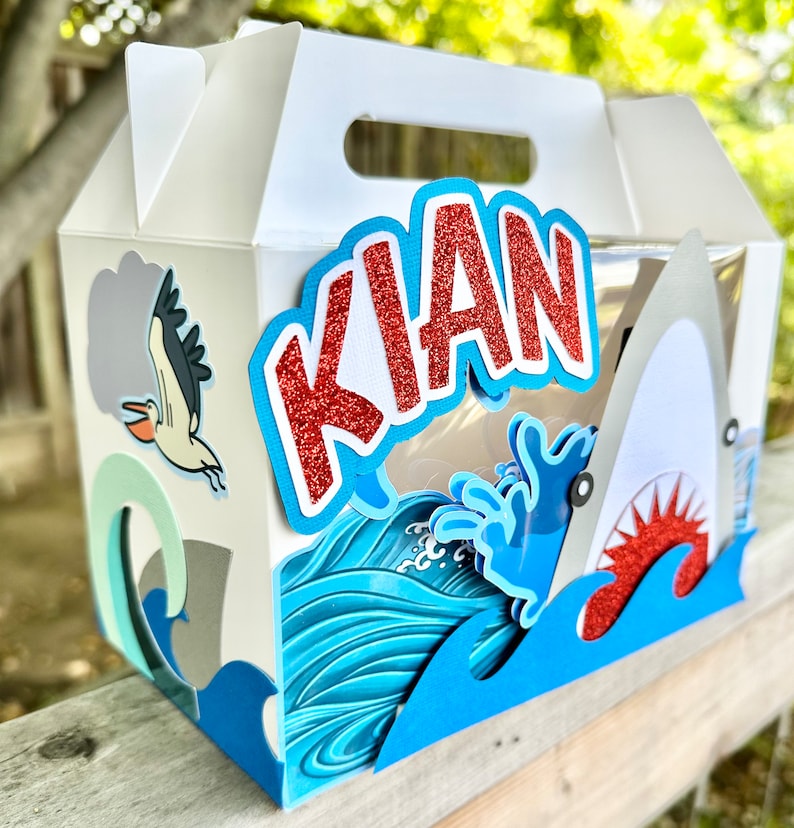 Shark Ocean Shark Week Themed Party Goodie Box Gift 6 BOXES Gable White