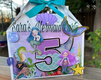 Personalized Mermaid Goodie Boxes | Under the Sea Birthday Party Favors | Handmade Kraft Treat Boxes | Set of 6