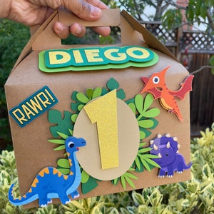 Dinosaurs Volcanos Dino Personalized Party favors Gable box  Kraft Box. 8 x 4 7/8 x 5 1/8 inches. Handmade Goodie Box