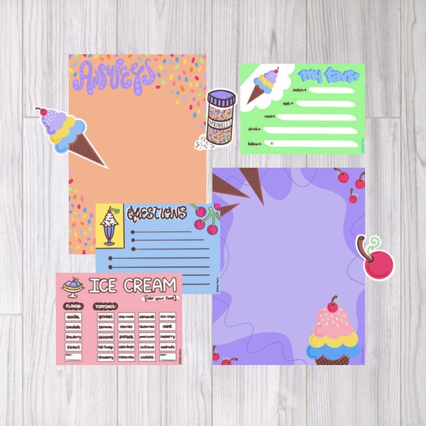 Ice Cream Pen Pal Kit téléchargement numérique | Paquet correspondant | Courrier postal | Téléchargement PDF | Imprimable | Trousse Pen Pal pour enfants | Stationnaire coloré