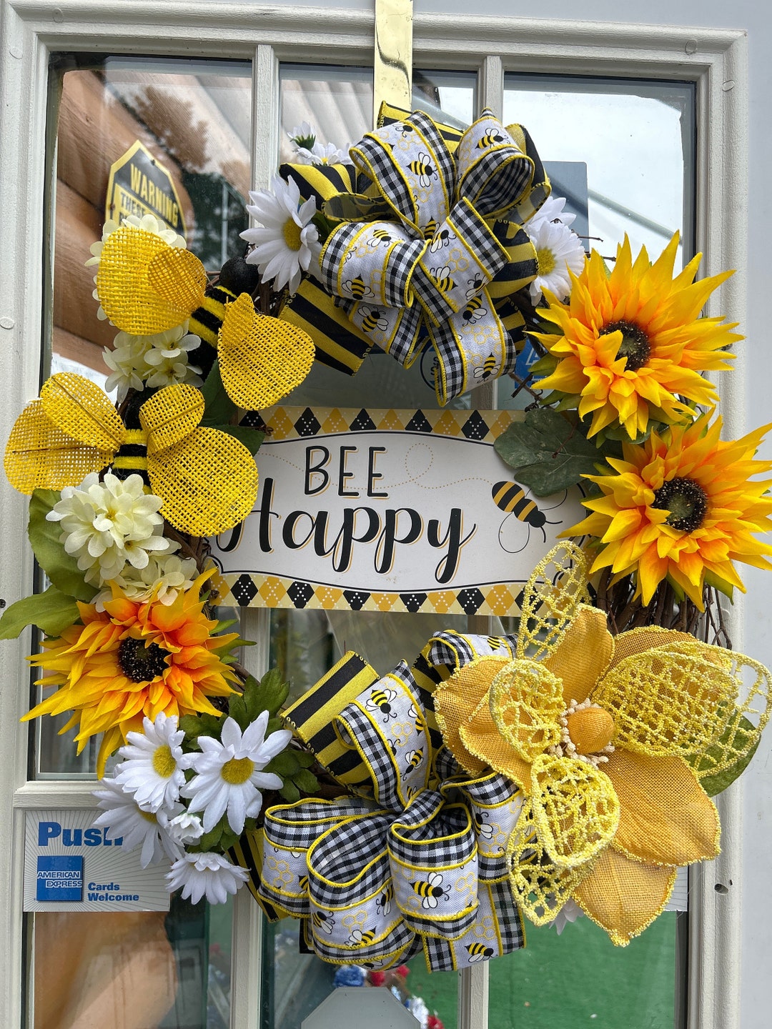 Front Door Wreath - Grapevine Wreath - Wreath of Flowers - Bee Wreath ...