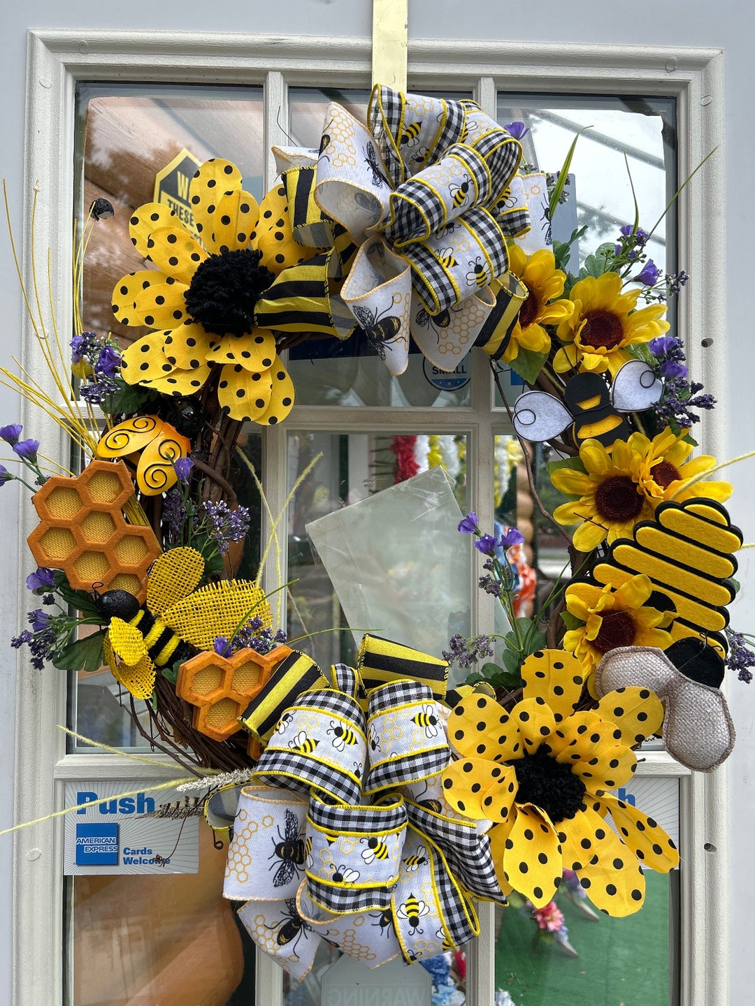 Front Door Wreath Grapevine Wreath Wreath of Flowers Bee Wreath Bees ...