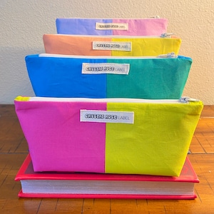 Color Block Bright Neon Pencil Cases Desk Accessories Writing Tools School Supplies Pouch Pink Green Mint Brown Blue Green