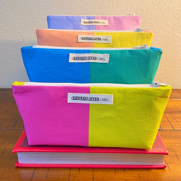 Color Block Bright Neon Pencil Cases Desk Accessories Writing Tools School Supplies Pouch Pink Green Mint Brown Blue Green