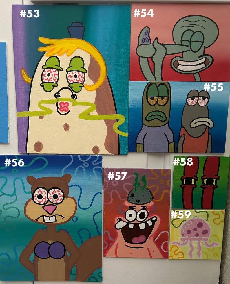 SpongeBob | Hand-Painted | Canvas Art | Paintings | Home Decor Wall Art | Abstract Aesthetic Cartoon Art image 7