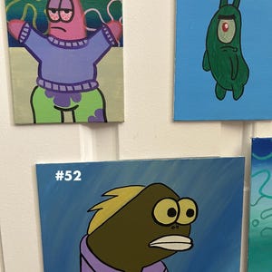 SpongeBob | Hand-Painted | Canvas Art | Paintings | Home Decor Wall Art | Abstract Aesthetic Cartoon Art image 6