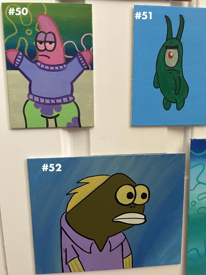 SpongeBob | Hand-Painted | Canvas Art | Paintings | Home Decor Wall Art | Abstract Aesthetic Cartoon Art image 6