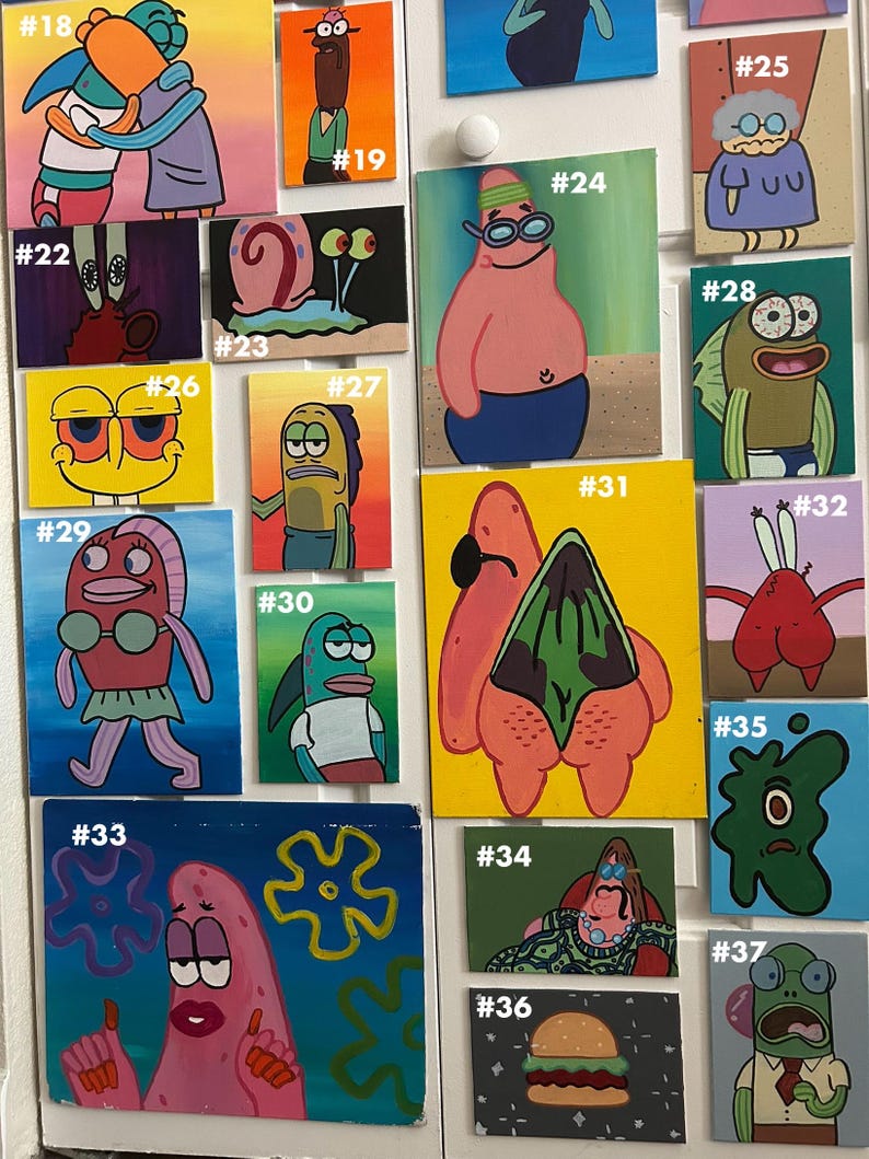 SpongeBob | Hand-Painted | Canvas Art | Paintings | Home Decor Wall Art | Abstract Aesthetic Cartoon Art image 3