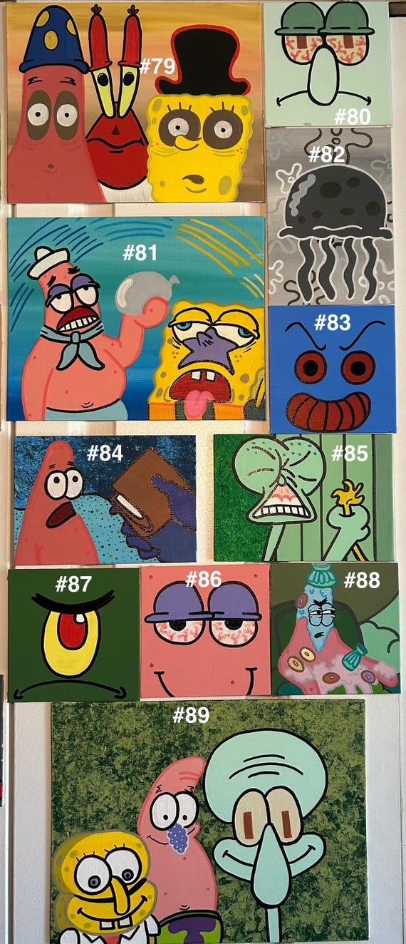 SpongeBob | Hand-Painted | Canvas Art | Paintings | Home Decor Wall Art | Abstract Aesthetic Cartoon Art