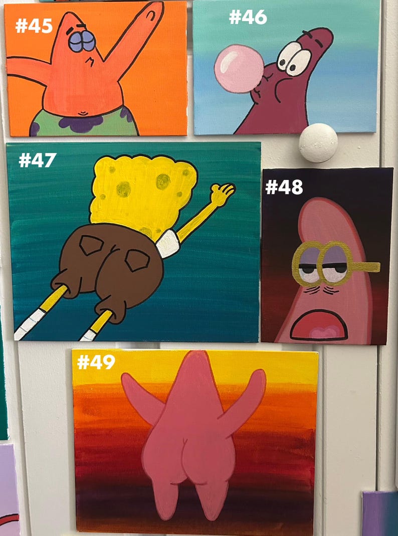 SpongeBob | Hand-Painted | Canvas Art | Paintings | Home Decor Wall Art | Abstract Aesthetic Cartoon Art image 5