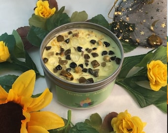 Piña Colada Scented Candle | 100% Pure Soy Candle | Infused With Crystals and Herbs | Handmade Aromatherapy Candle | Vegan Cruelty Free