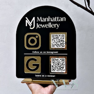 Código QR para redes sociales – Exhibidor comercial con logotipo personalizado