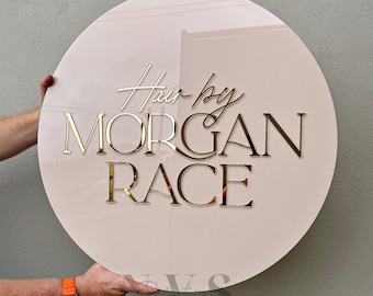 Custom Round Business Logo Sign: 3D Door Wall Gold Blush Pink Signage