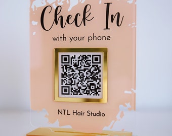 Custom Acrylic QR Code Business Sign: Salon Check-In Display