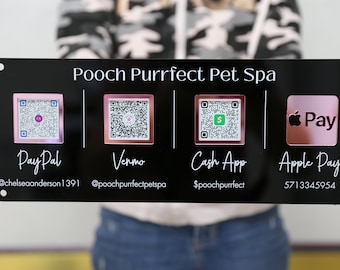 Placa de acrílico para comércio com código QR: escaneie para pagar, placa para mídia social
