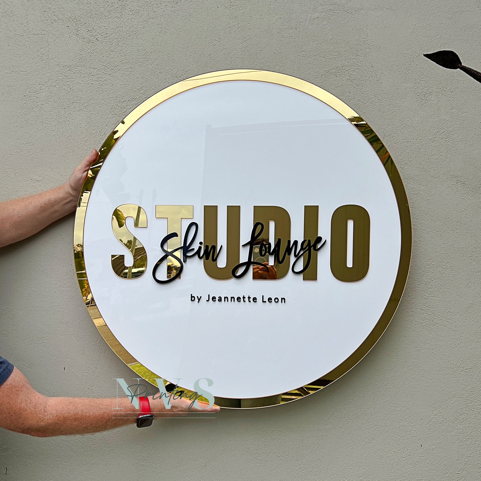 Acrylic Round Business Sign, Door Business Name Sign, Salon Sign, 3D