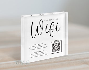 Wifi Acrylic Block Plaque with Password Info and QR Code Office Cafe Shop House Internet