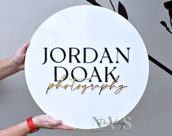 Round Business Logo Sign, 3D Door Wall Sign, Custom Logo Acrylic Business Signage, Office Storefront, Wall Hanging Business Office