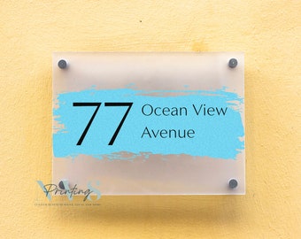 House Number Sign Printed Address Signage | Modern Painted Brush Stroke Contemporary Plaque