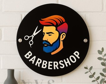 Custom Round Barber & Salon Logo Sign: Print Your Logo Wall Display